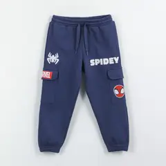 MARVEL - Pantalón de Buzo Niño Bolsillos Laterales Spidey Azul