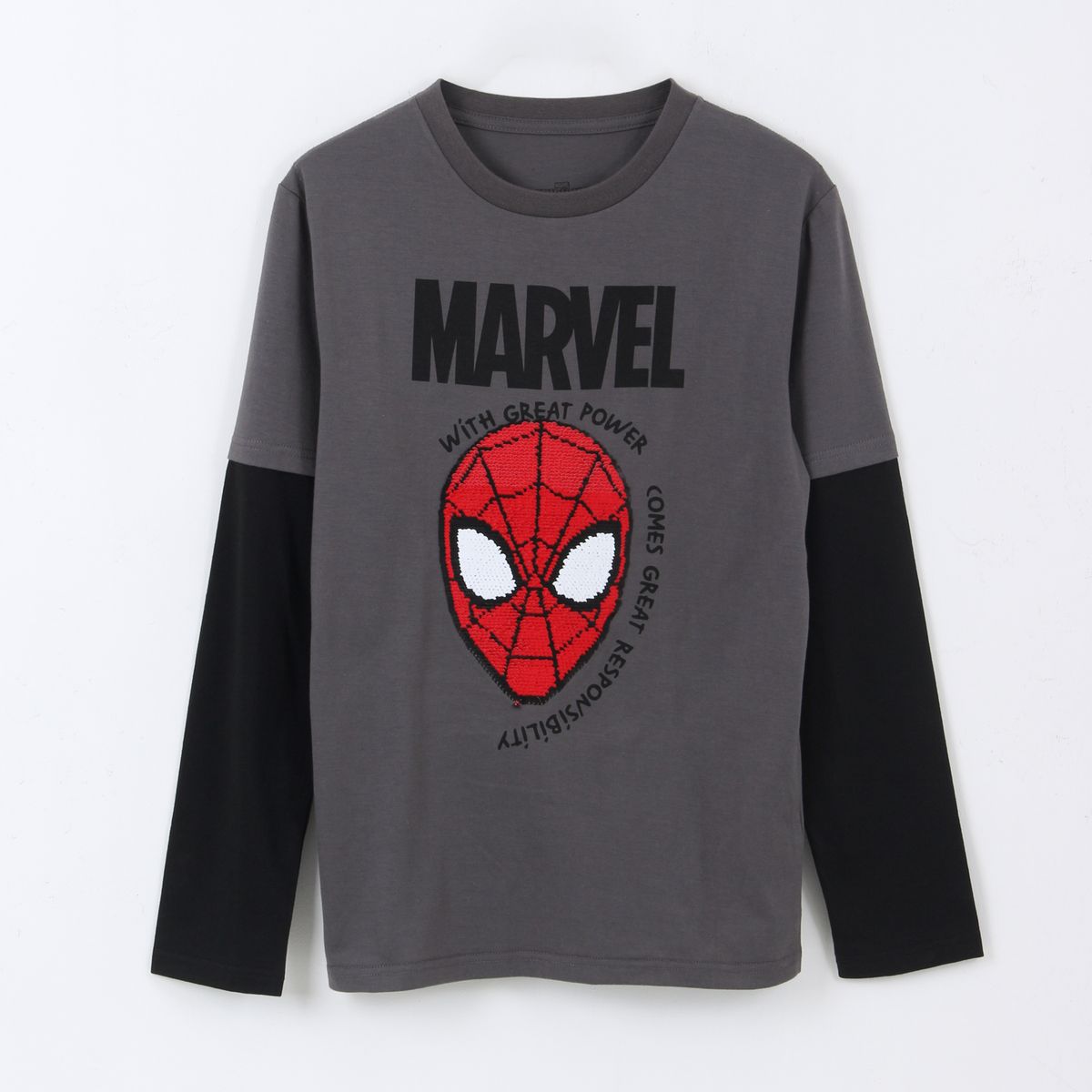 MARVEL - Polera Doble Manga Niño Spiderman Face Gris Marvel