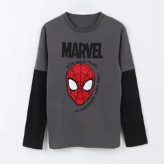 MARVEL - Polera Doble Manga Niño Spiderman Face Gris