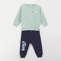 BLUEY - Conjunto Buzo Niño Back Print Lets Have Fun Verde