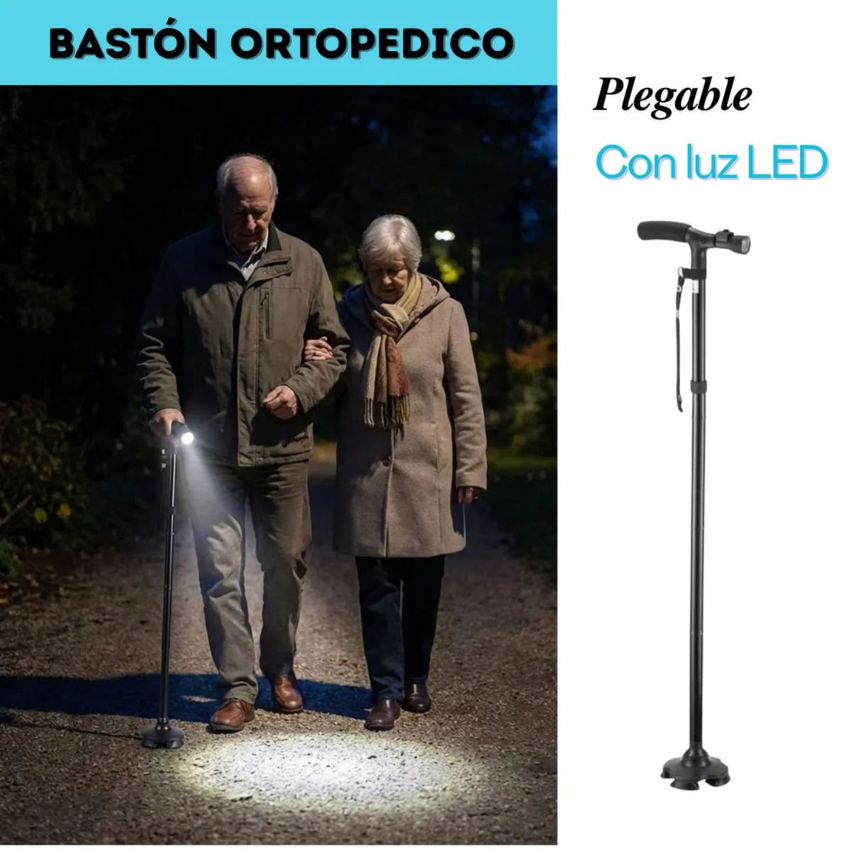 MOVI - Bastón Ortopedico Plegable con Luz Led