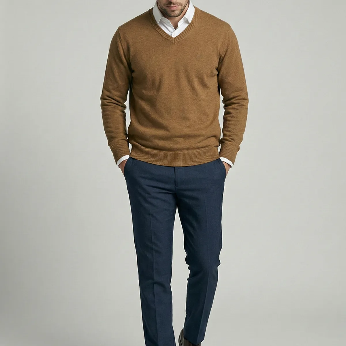 FEROUCH - Sweater Atlanta V-Neck Lt Camel Melange Ferouch