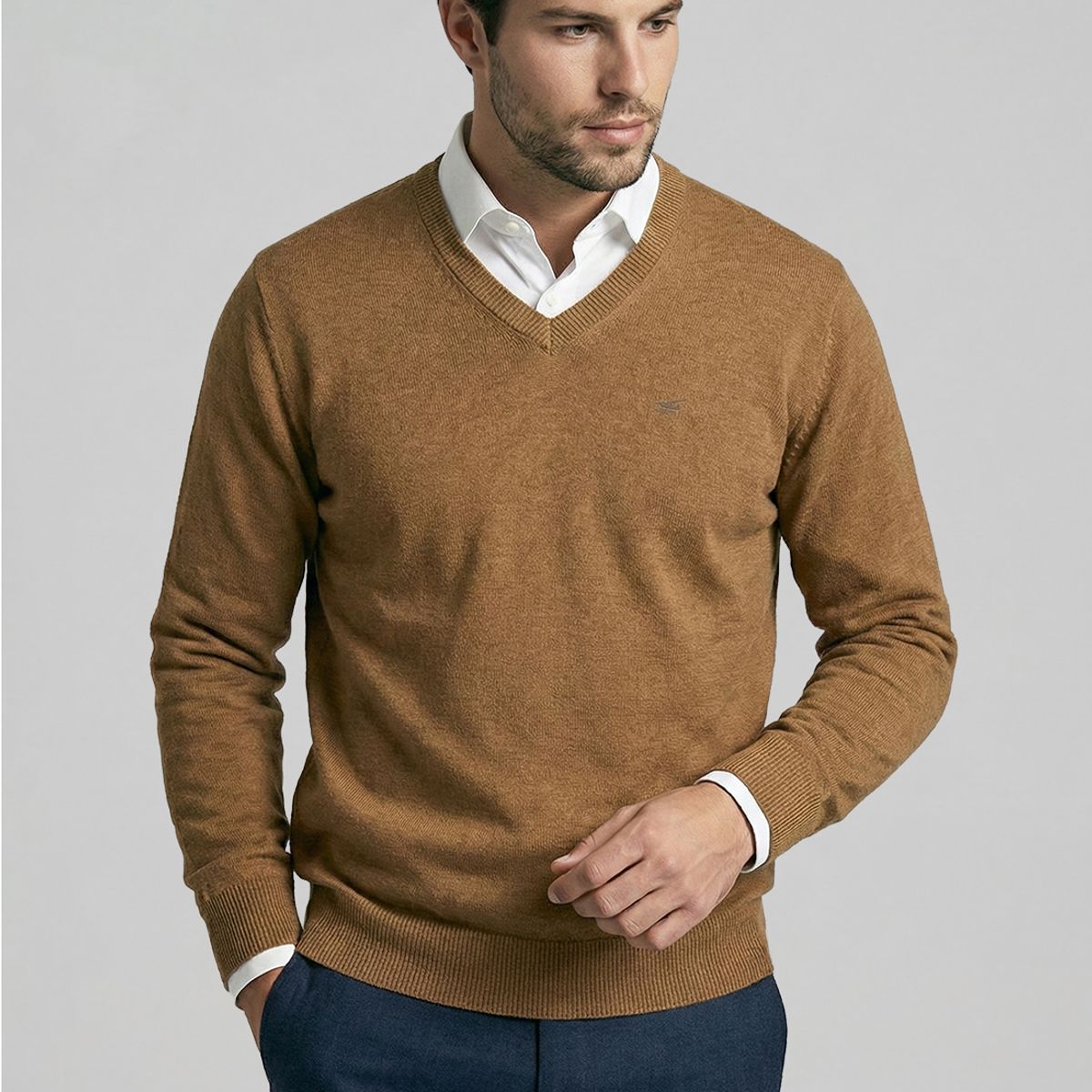 FEROUCH - Sweater Atlanta V-Neck Lt Camel Melange Ferouch
