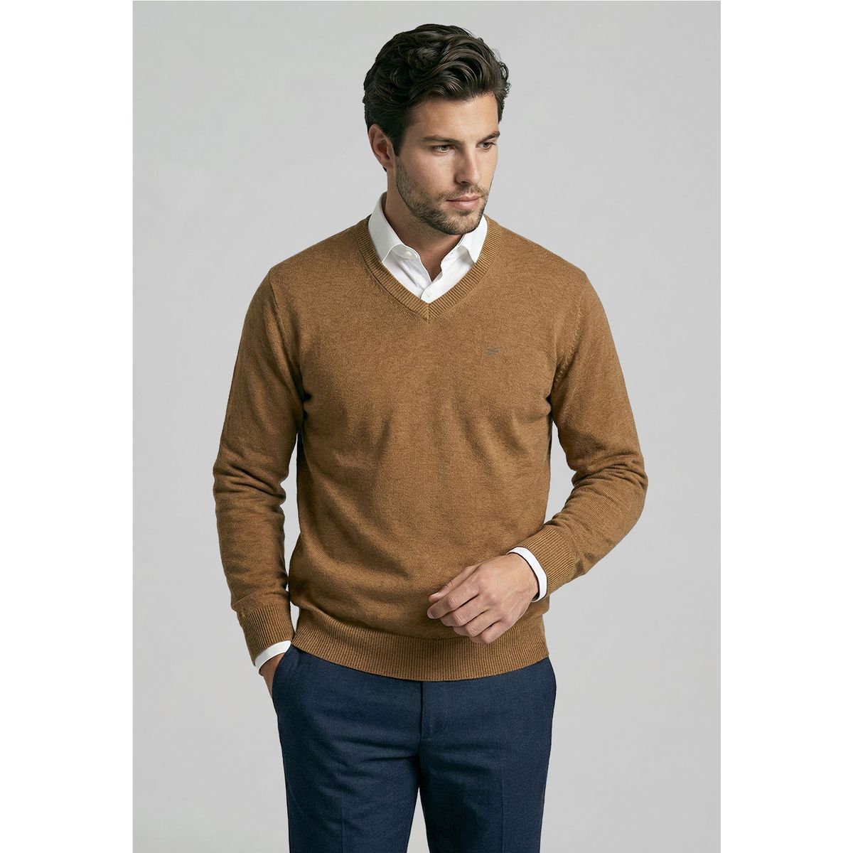 FEROUCH - Sweater Atlanta V-Neck Lt Camel Melange Ferouch