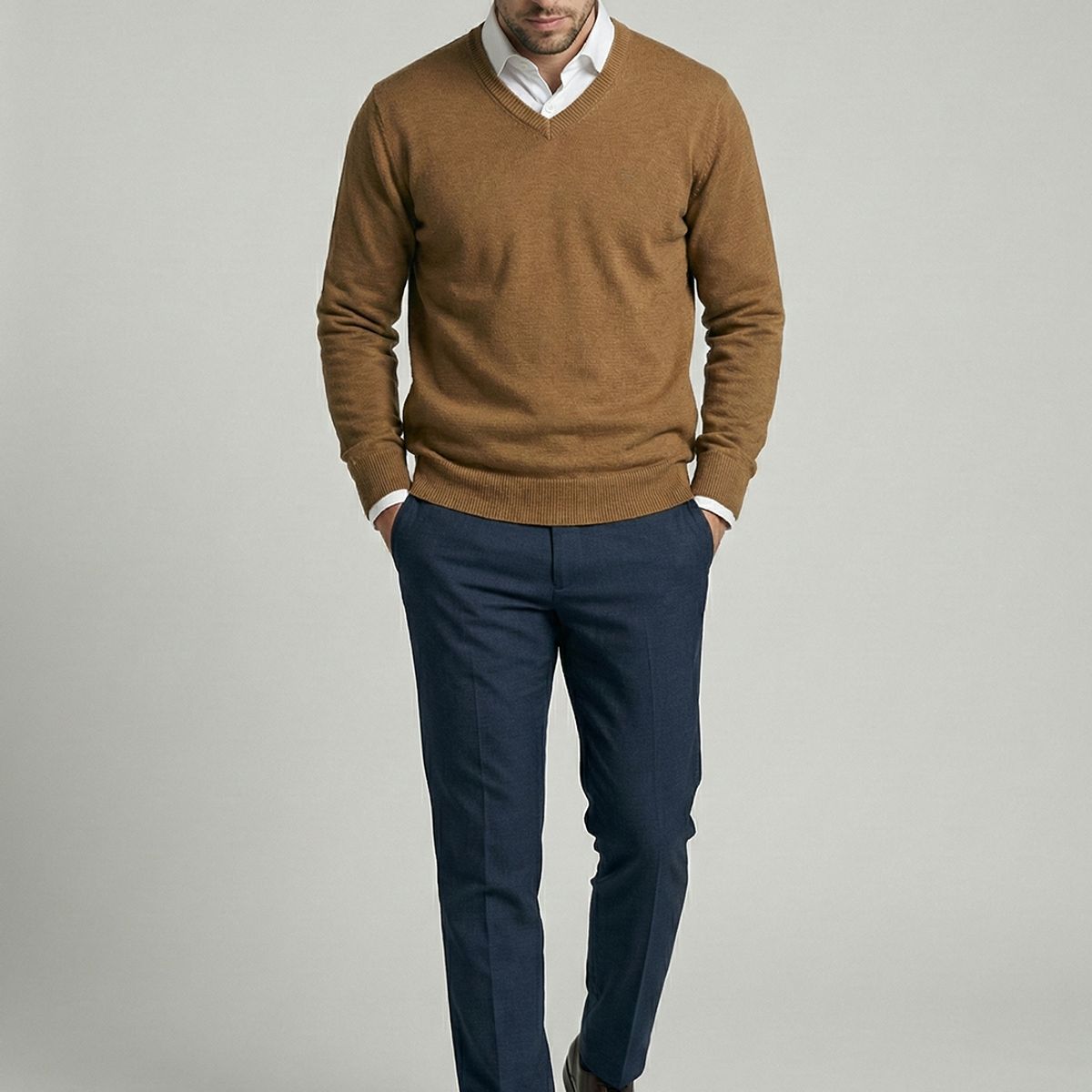 FEROUCH - Sweater Atlanta V-Neck Lt Camel Melange Ferouch