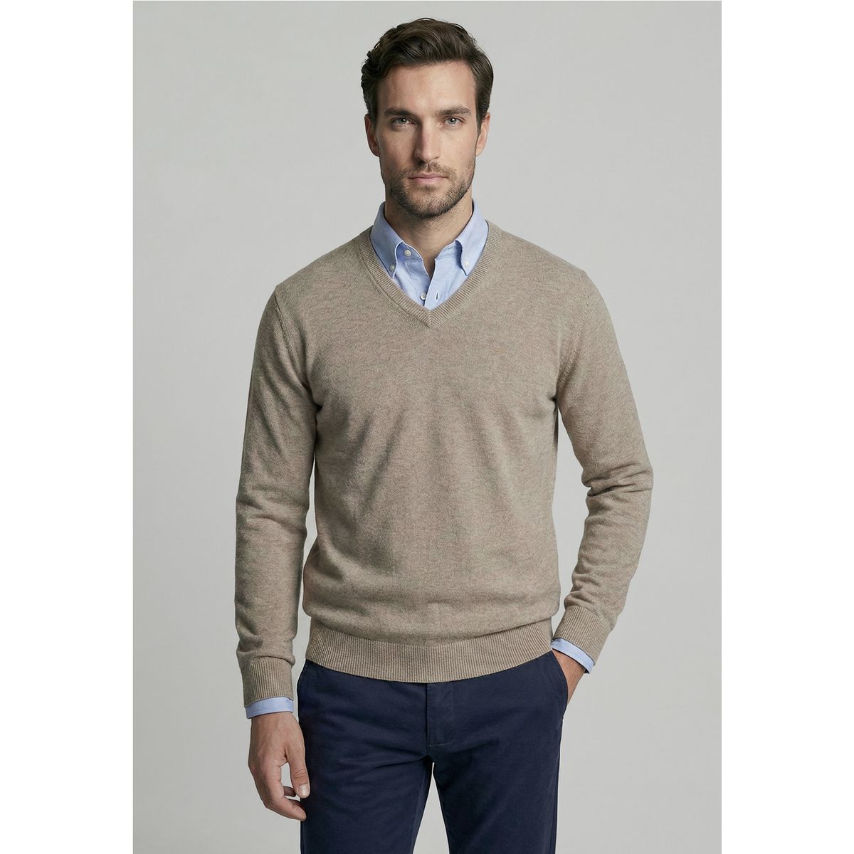 FEROUCH - Sweater Atlanta V-Neck Dk Oyster Melange Ferouch