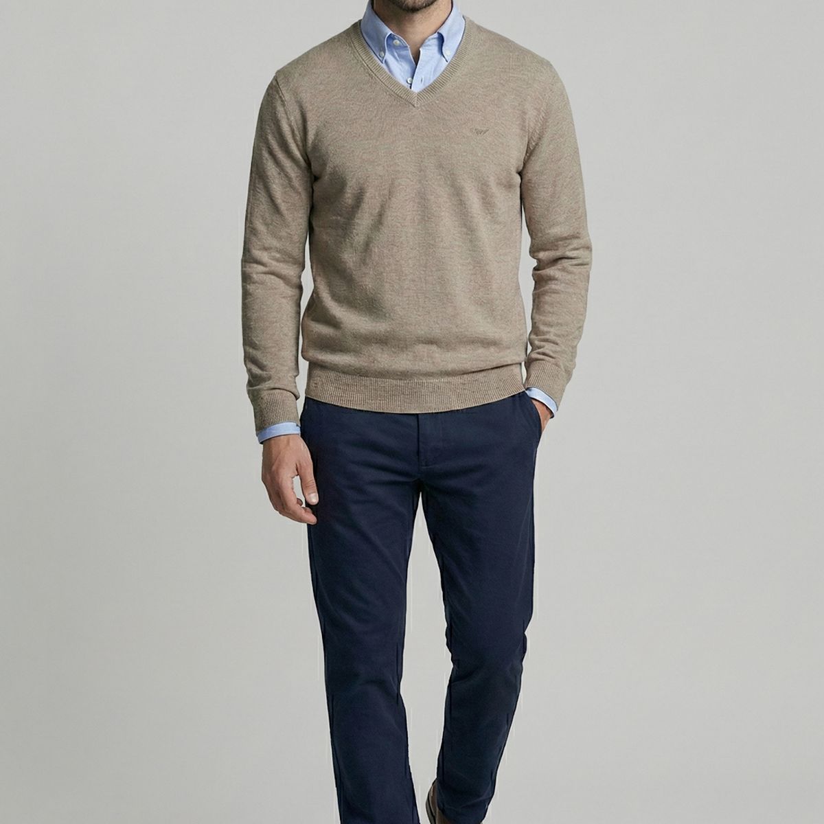 FEROUCH - Sweater Atlanta V-Neck Dk Oyster Melange Ferouch