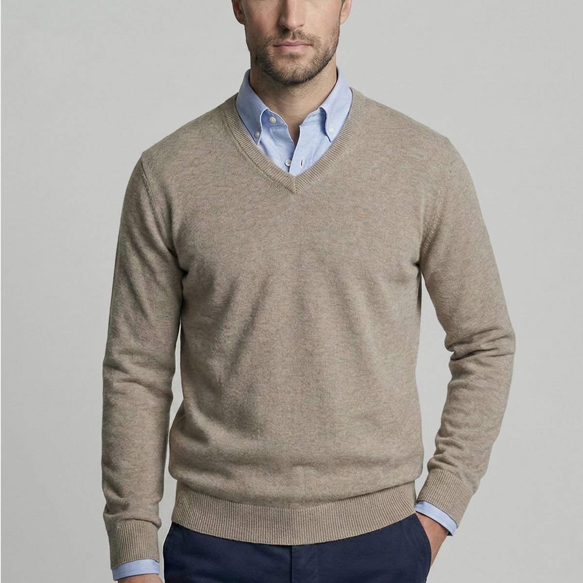 FEROUCH - Sweater Atlanta V-Neck Dk Oyster Melange Ferouch