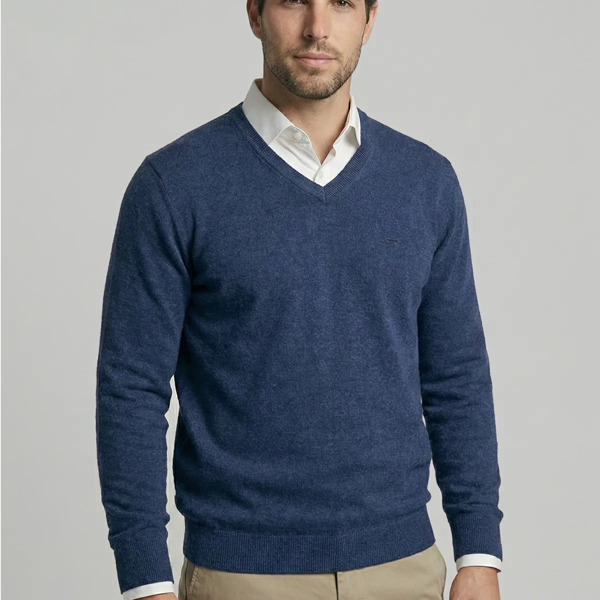 FEROUCH - Sweater Atlanta V-Neck Indigo Melange Ferouch