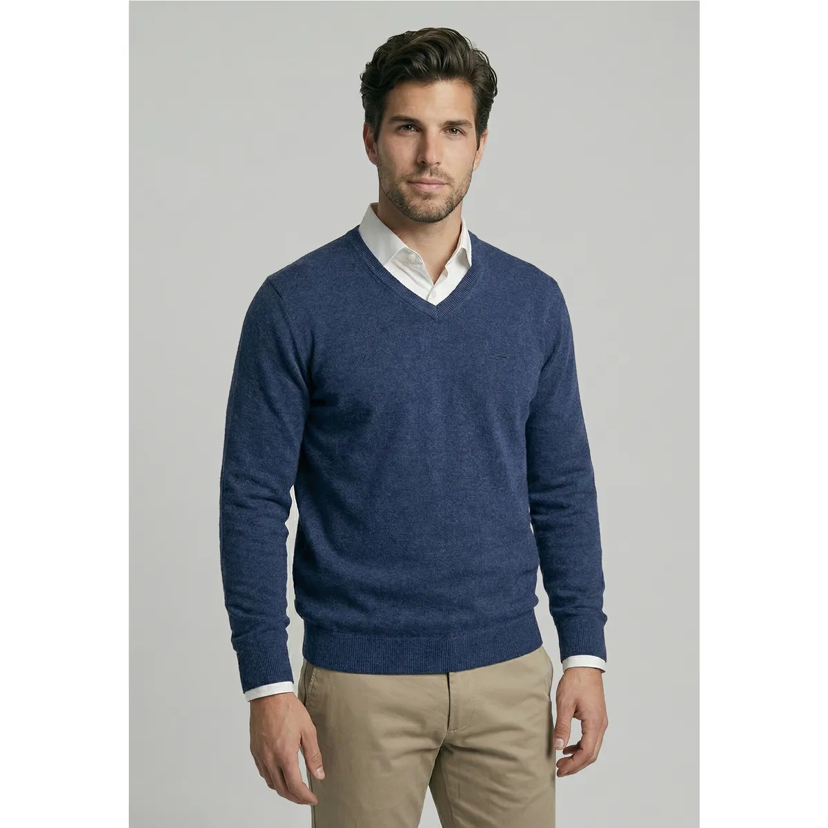 FEROUCH - Sweater Atlanta V-Neck Indigo Melange Ferouch