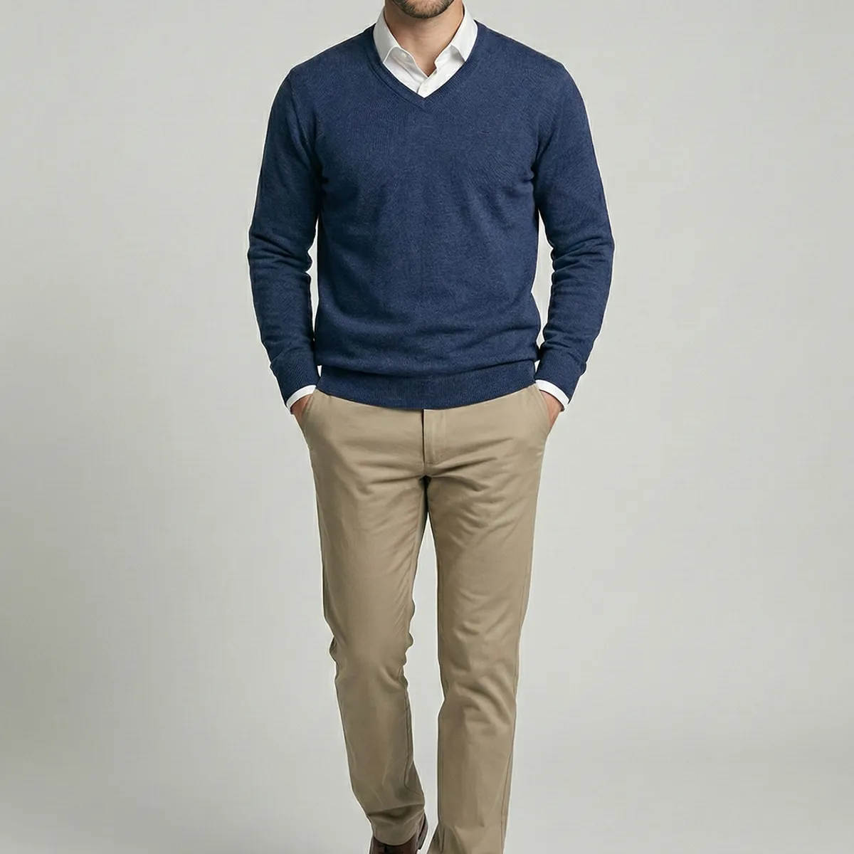 FEROUCH - Sweater Atlanta V-Neck Indigo Melange Ferouch