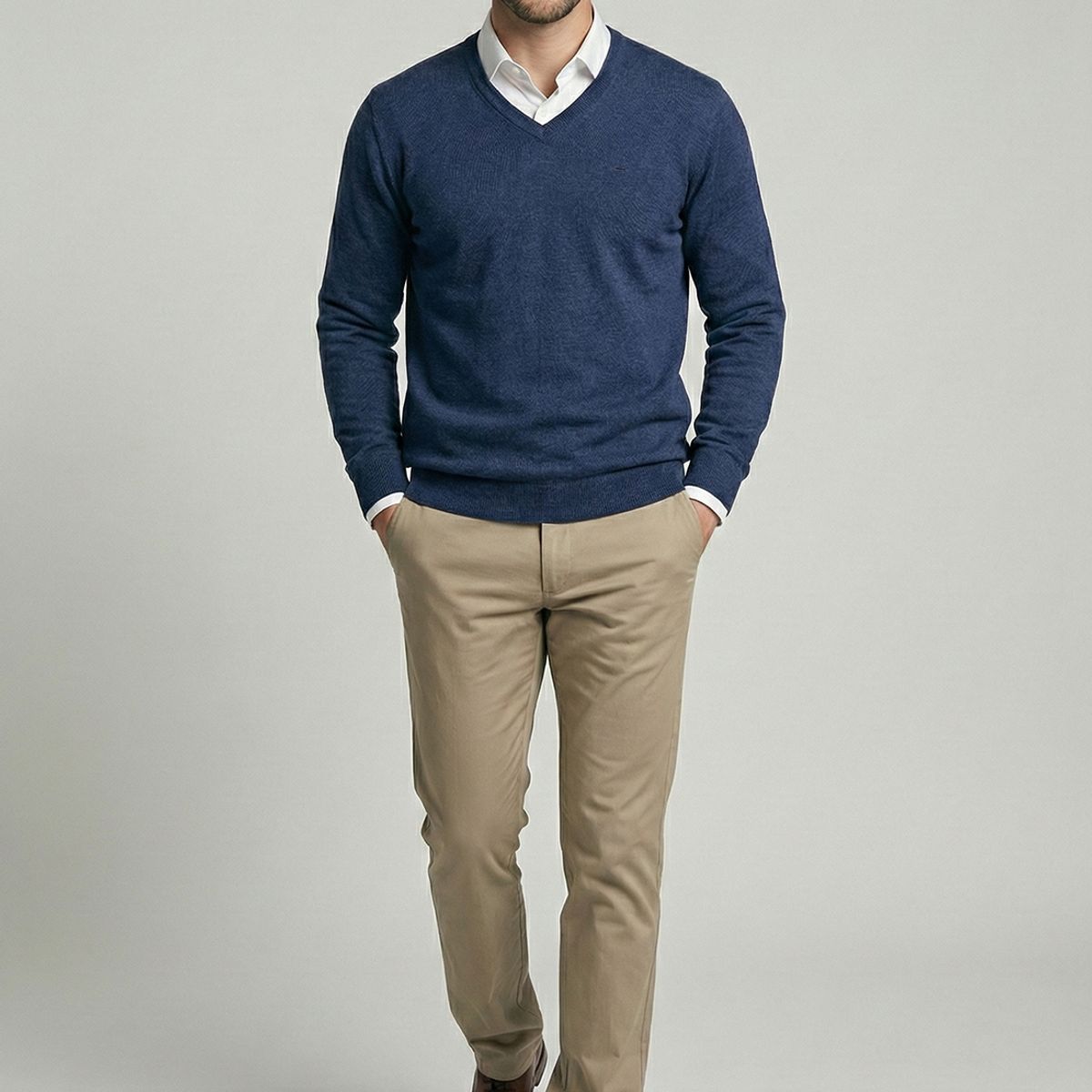 FEROUCH - Sweater Atlanta V-Neck Indigo Melange Ferouch