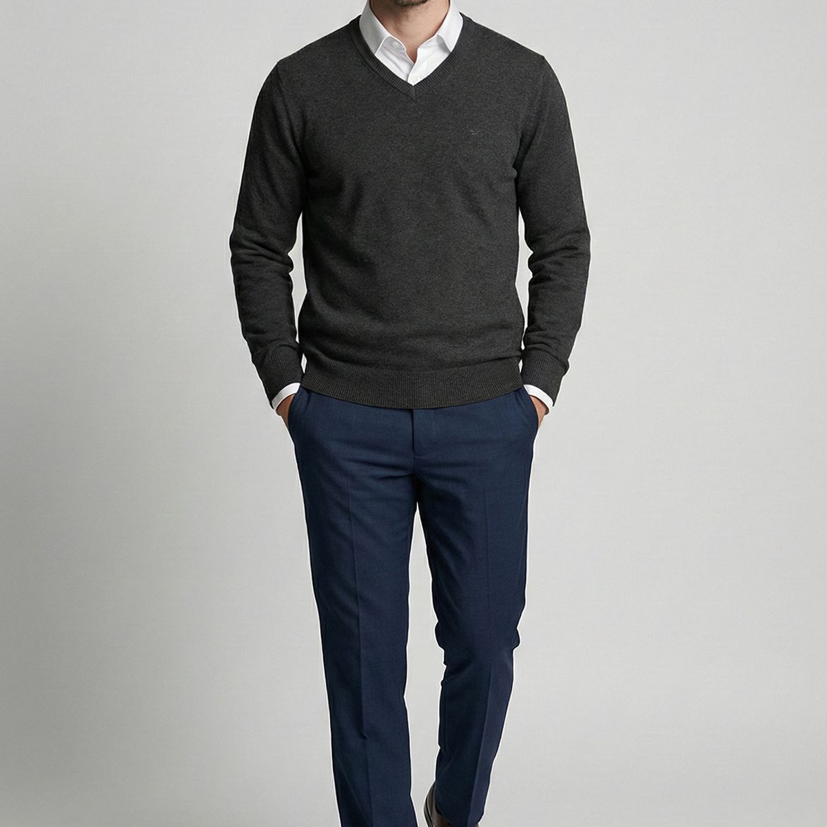 FEROUCH - Sweater Atlanta V-Neck Graphito Melange Ferouch