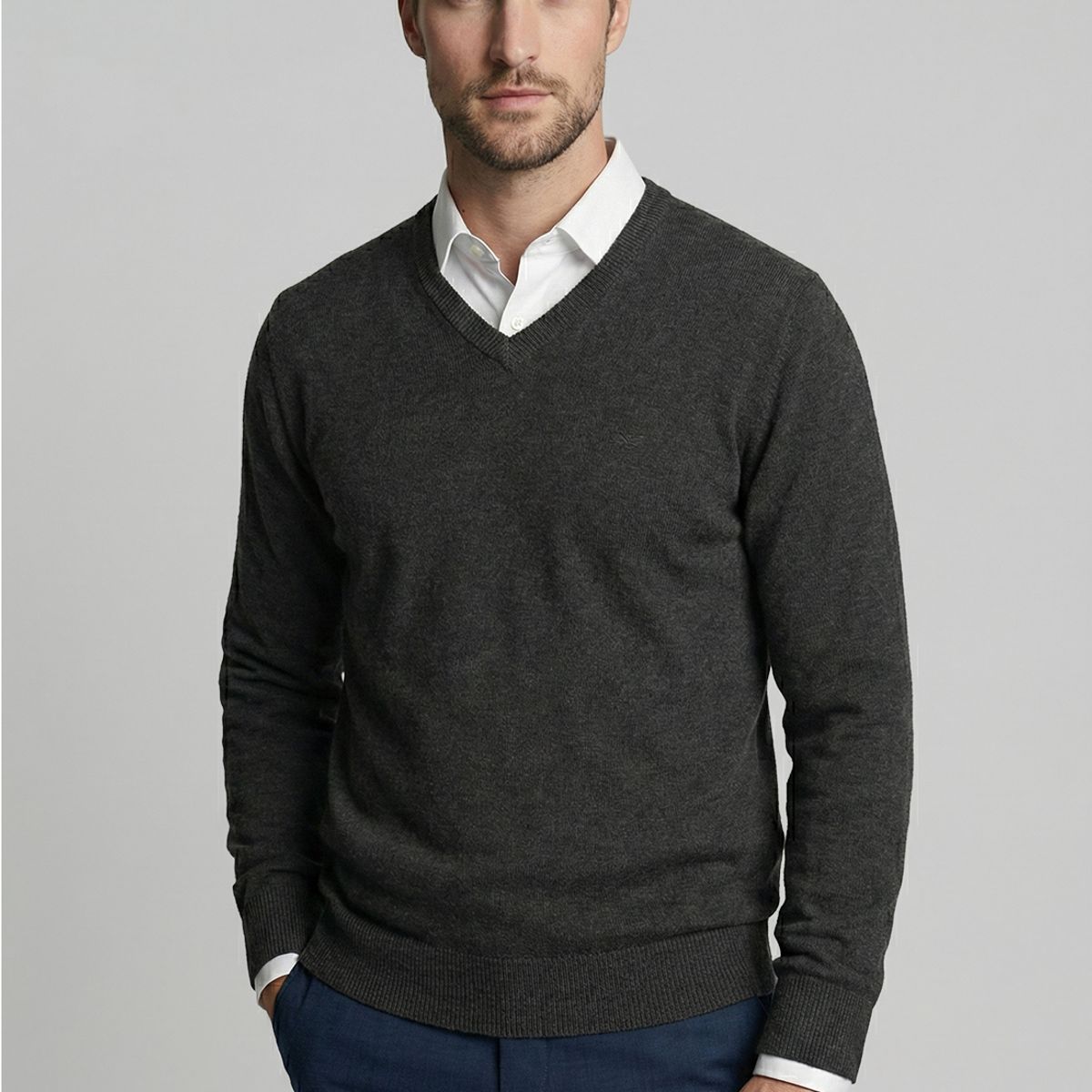 FEROUCH - Sweater Atlanta V-Neck Graphito Melange Ferouch