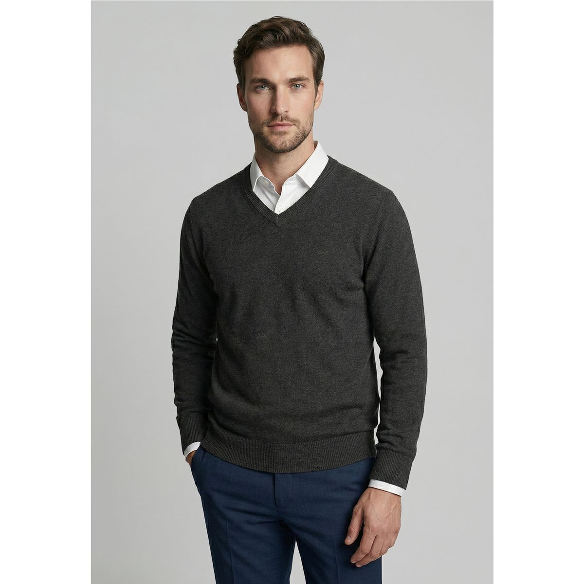 FEROUCH - Sweater Atlanta V-Neck Graphito Melange Ferouch