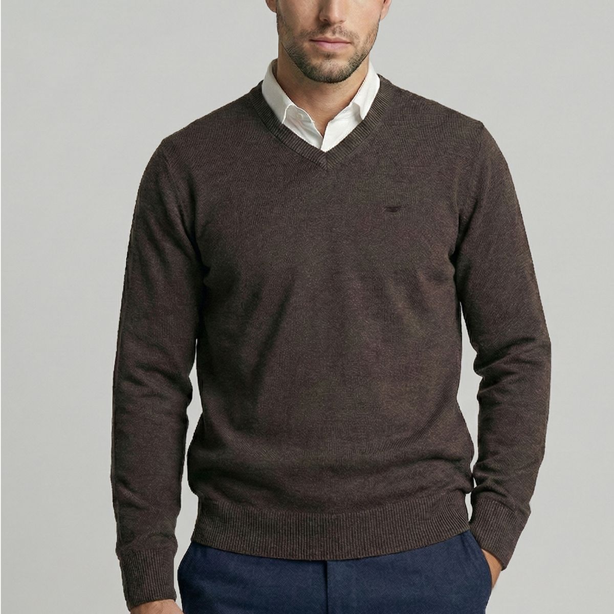 FEROUCH - Sweater Atlanta V-Neck Brown  Melange Ferouch