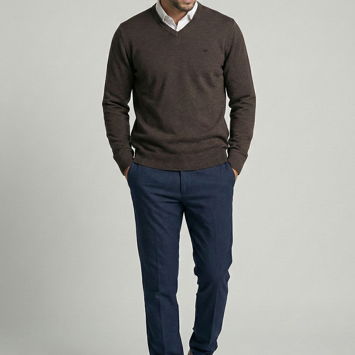 FEROUCH - Sweater Atlanta V-Neck Brown  Melange Ferouch