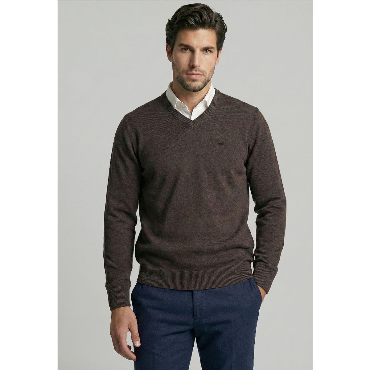 FEROUCH - Sweater Atlanta V-Neck Brown  Melange Ferouch