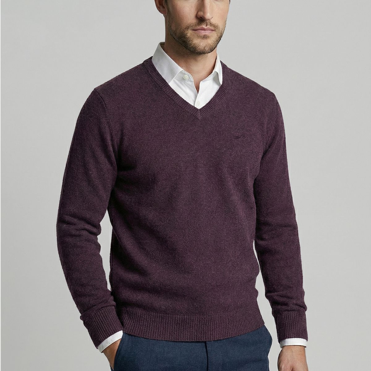 FEROUCH - Sweater Atlanta V-Neck Burgundy Melange Ferouch