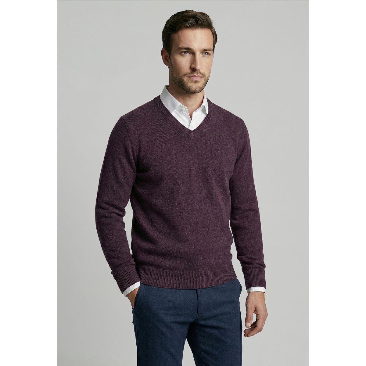 FEROUCH - Sweater Atlanta V-Neck Burgundy Melange Ferouch