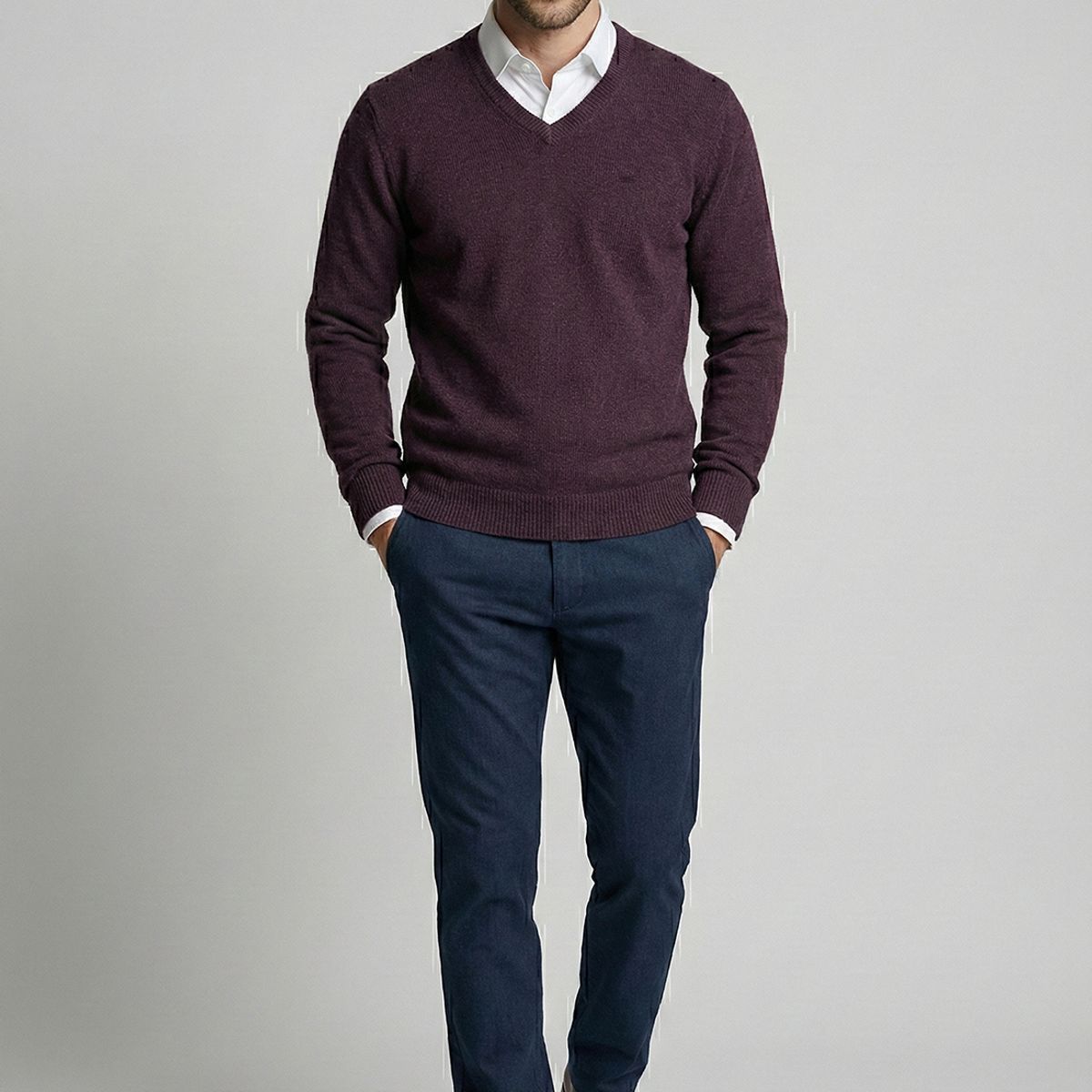 FEROUCH - Sweater Atlanta V-Neck Burgundy Melange Ferouch