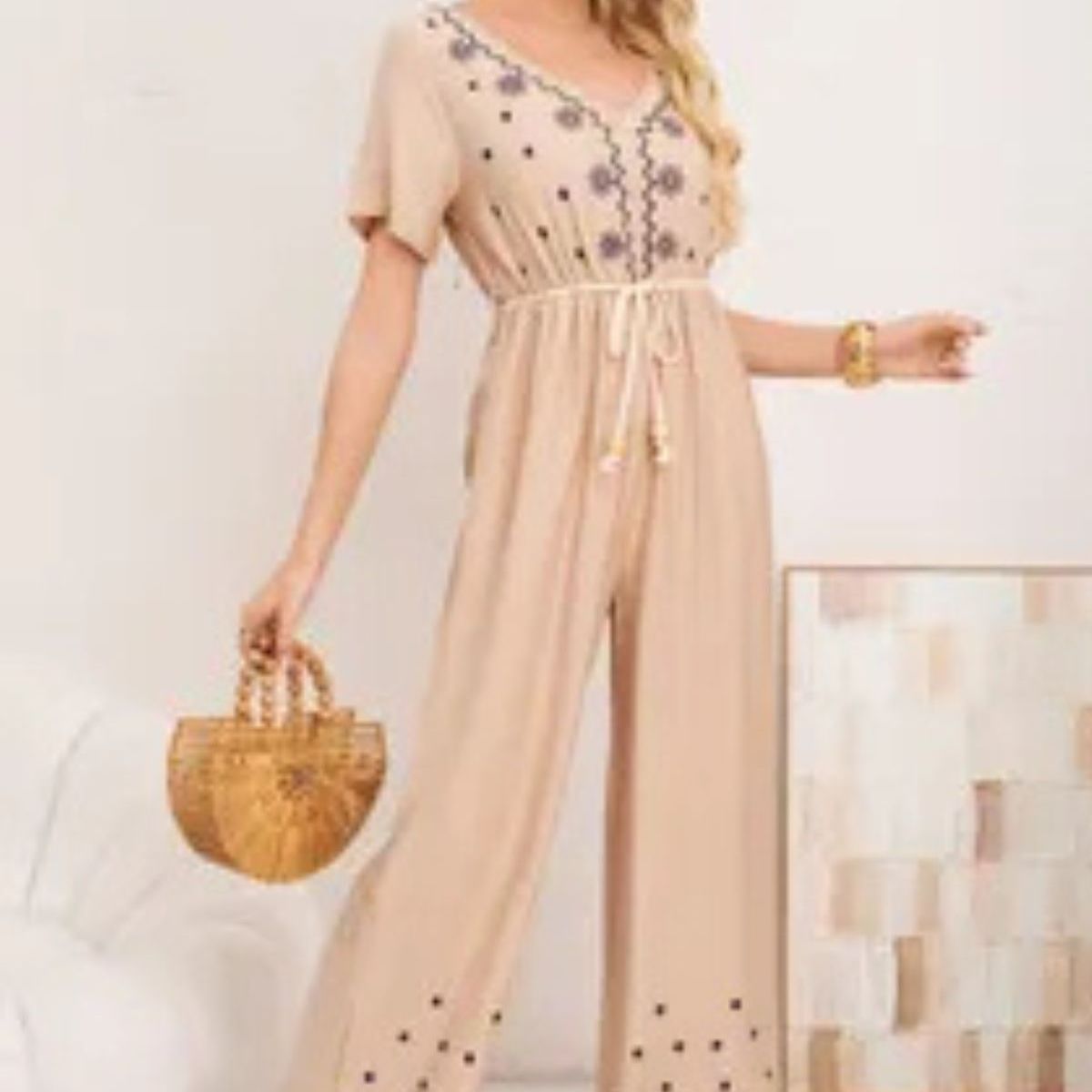LOOK SHOP - Enterito Largo Lino Mujer Bordado, Tendencia, Viral. 3350