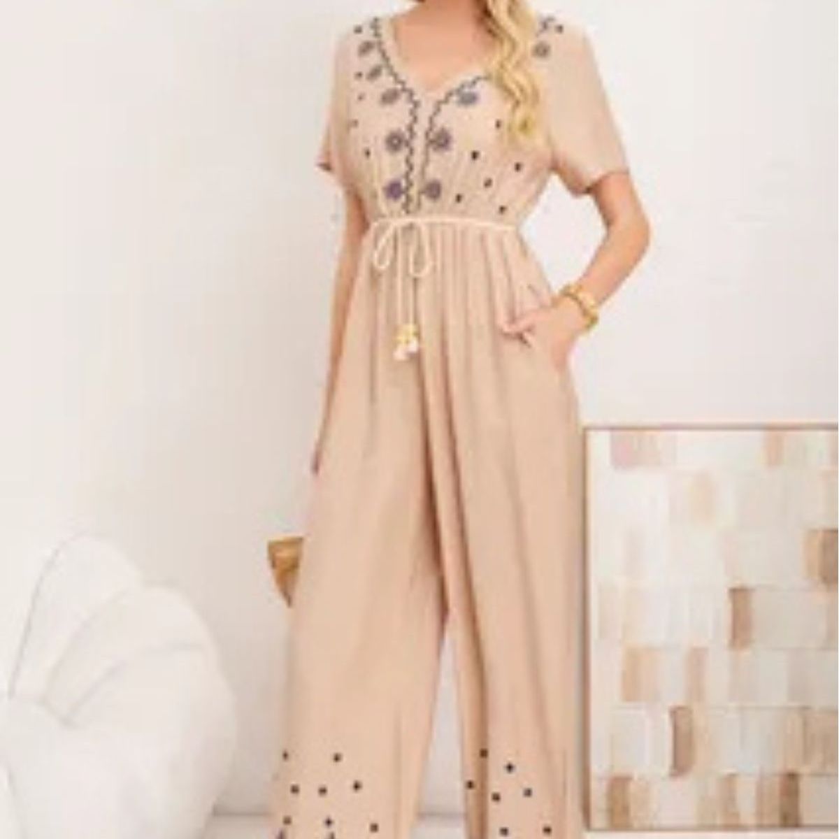 LOOK SHOP - Enterito Largo Lino Mujer Bordado, Tendencia, Viral. 3350
