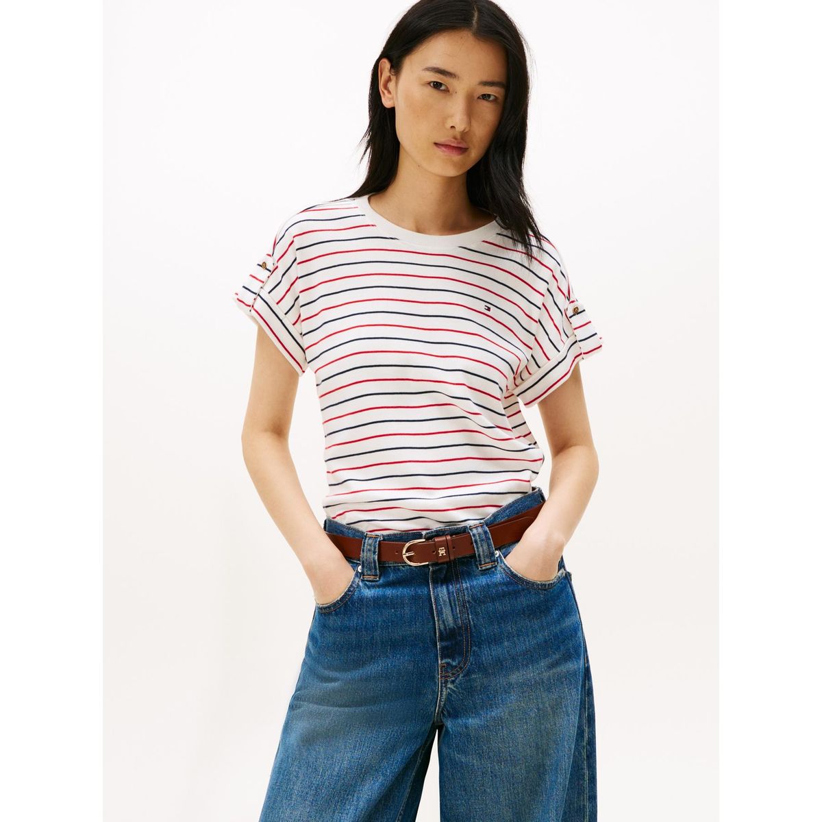 TOMMY HILFIGER - Polera Con Diseño De Rayas Blanco Tommy Hilfiger