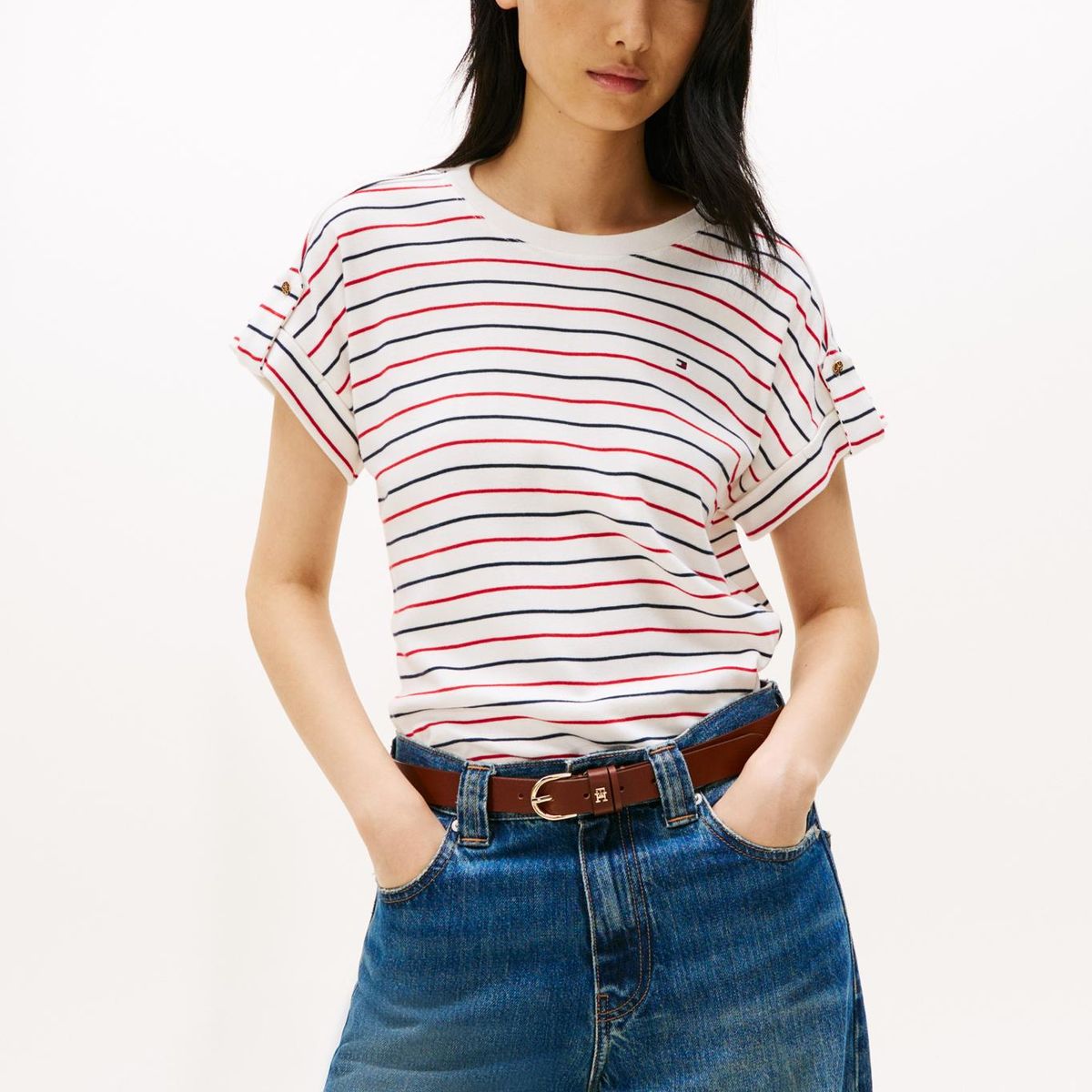 TOMMY HILFIGER - Polera Con Diseño De Rayas Blanco Tommy Hilfiger