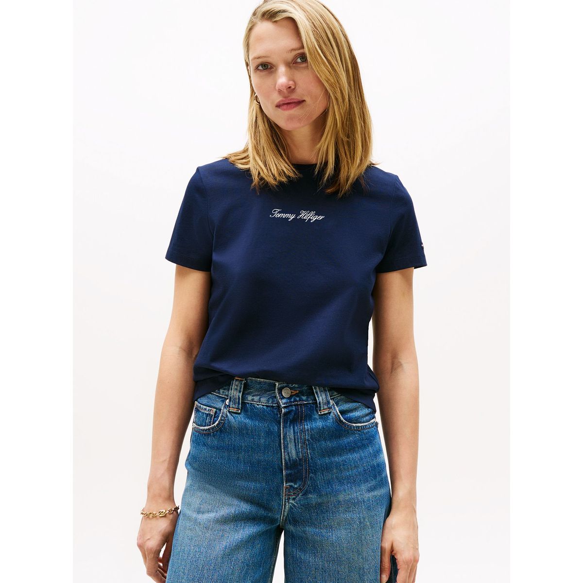 TOMMY HILFIGER - Polera Con Logo Texturizado Azul Tommy Hilfiger