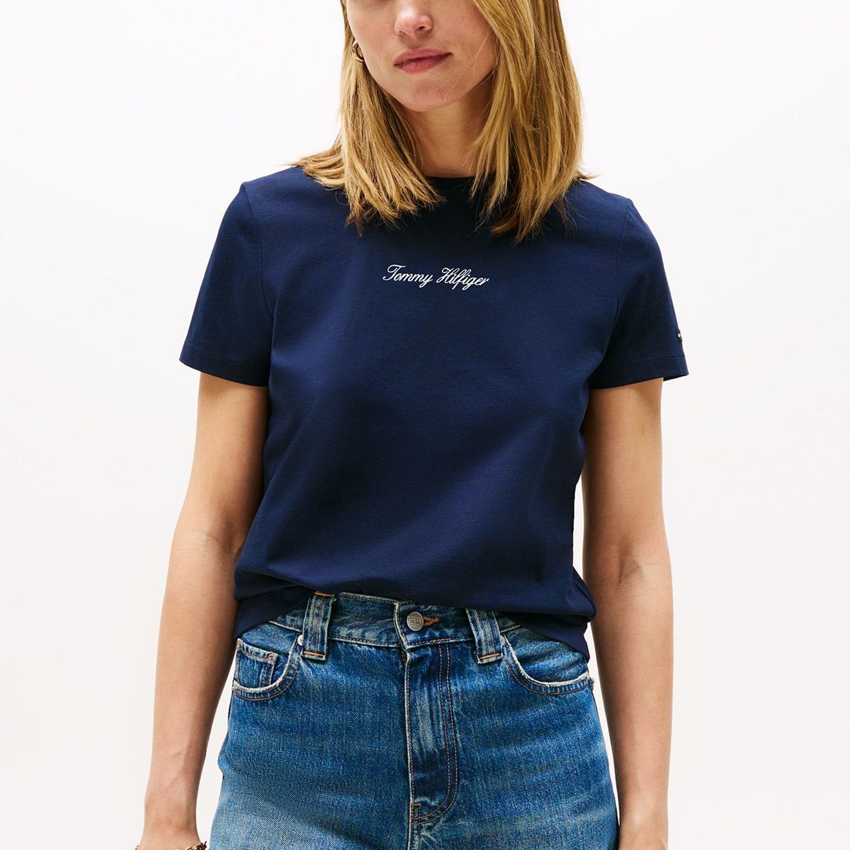 TOMMY HILFIGER - Polera Con Logo Texturizado Azul Tommy Hilfiger