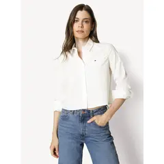 TOMMY HILFIGER - Camisa Classic Poplin Cropped Blanco