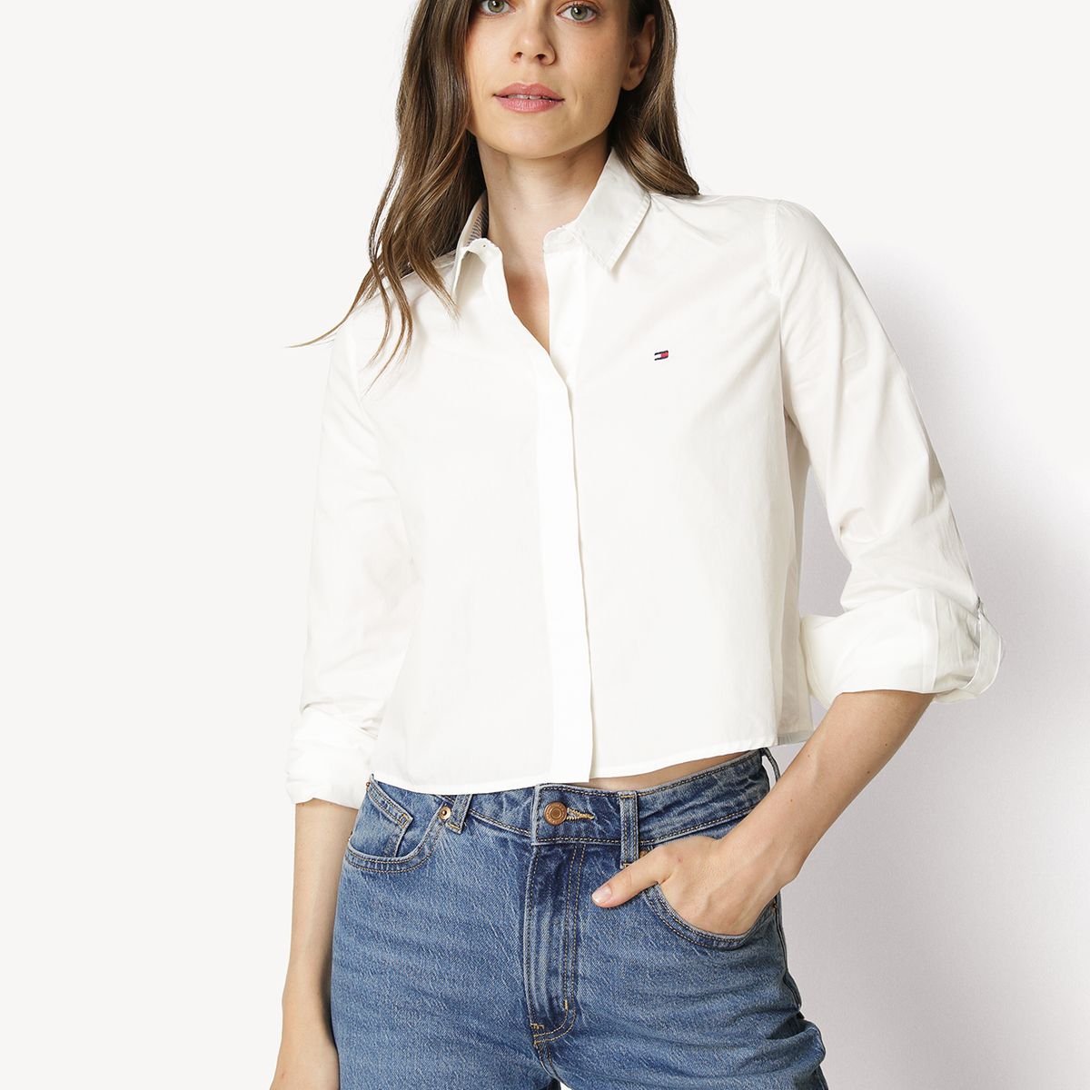 TOMMY HILFIGER - Camisa Classic Poplin Cropped Blanco Tommy Hilfiger