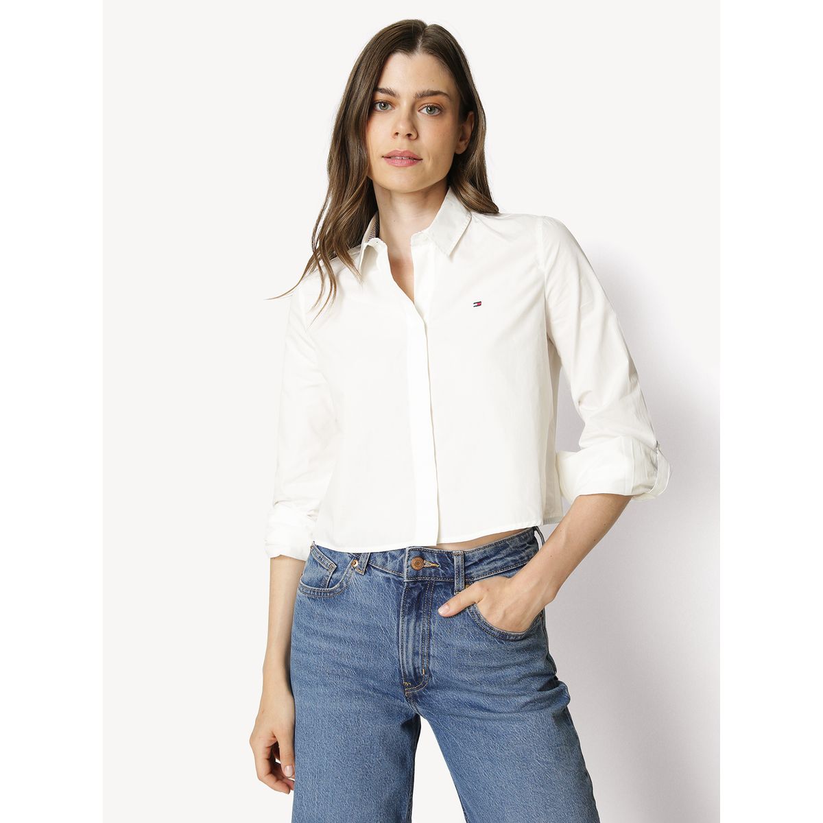 TOMMY HILFIGER - Camisa Classic Poplin Cropped Blanco Tommy Hilfiger