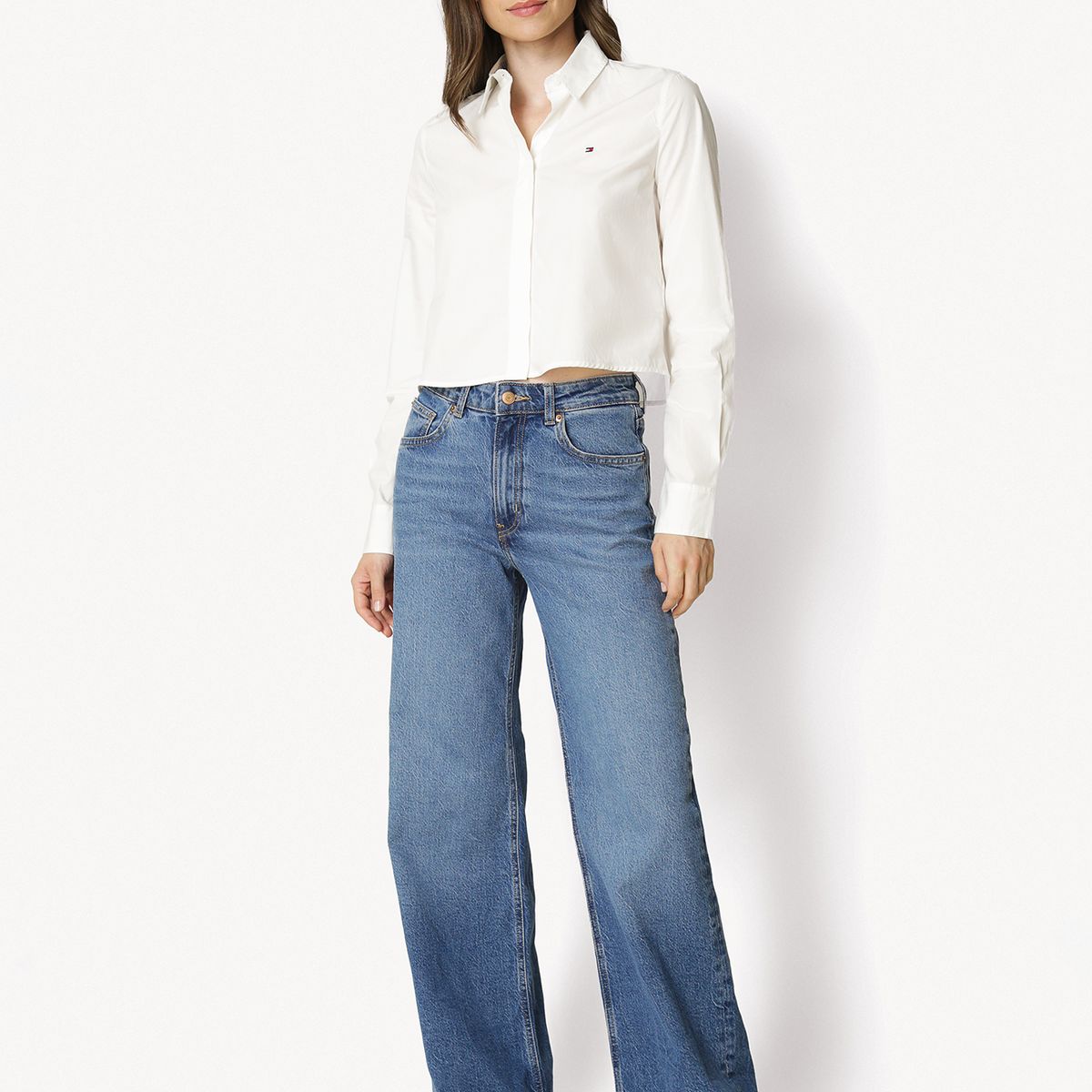 TOMMY HILFIGER - Camisa Classic Poplin Cropped Blanco Tommy Hilfiger