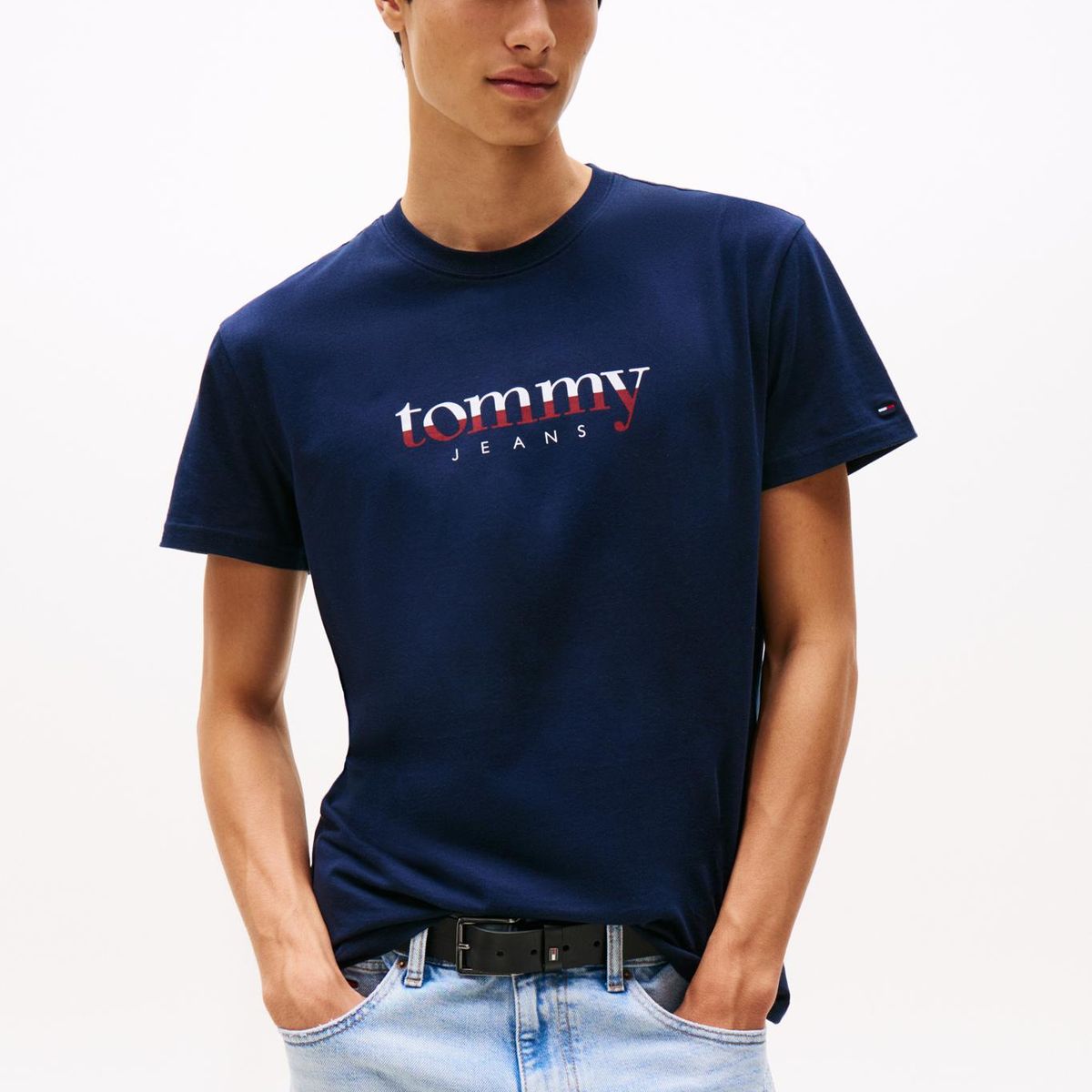 TOMMY HILFIGER - Polera De Punto Con Logo Azul Tommy Jeans