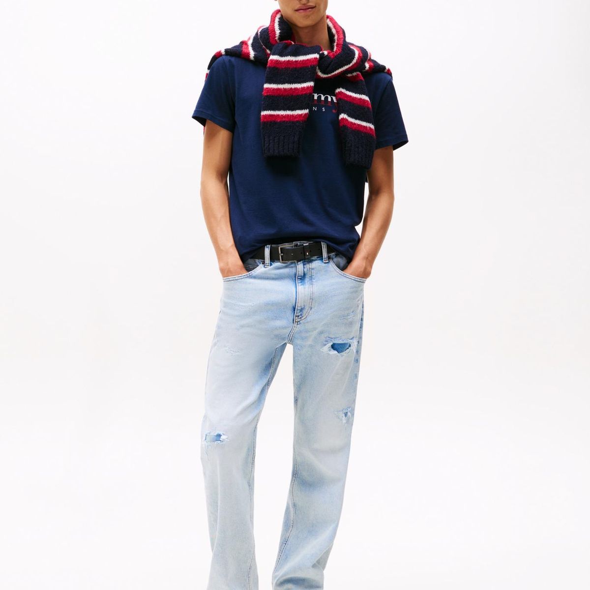 TOMMY HILFIGER - Polera De Punto Con Logo Azul Tommy Jeans