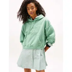 TOMMY HILFIGER - Polerón Hoodie Crop Relaxed Con Logo Verde Tommy Jeans