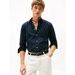 TOMMY HILFIGER - Camisa Flex Poplin Small Print Regular Fit Azul