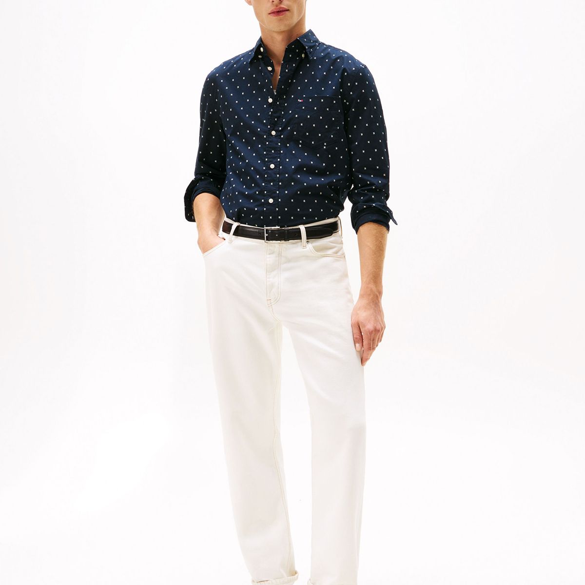 TOMMY HILFIGER - Camisa Flex Poplin Small Print Regular Fit Azul Tommy Hilfiger