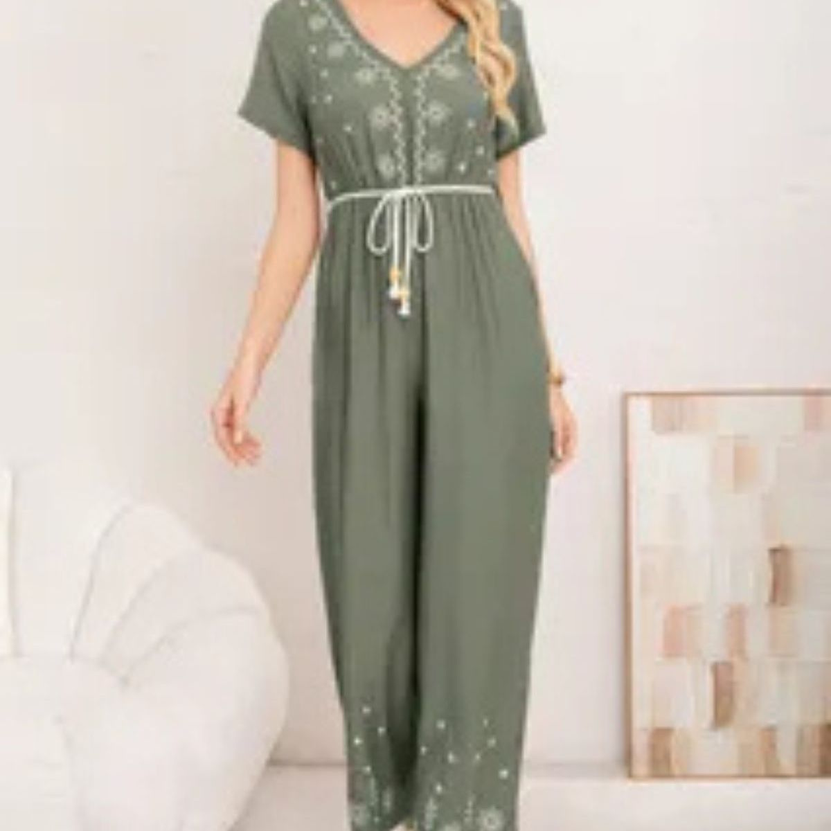 LOOK SHOP - Enterito Largo Lino Mujer Bordado, Tendencia, Viral. 3350