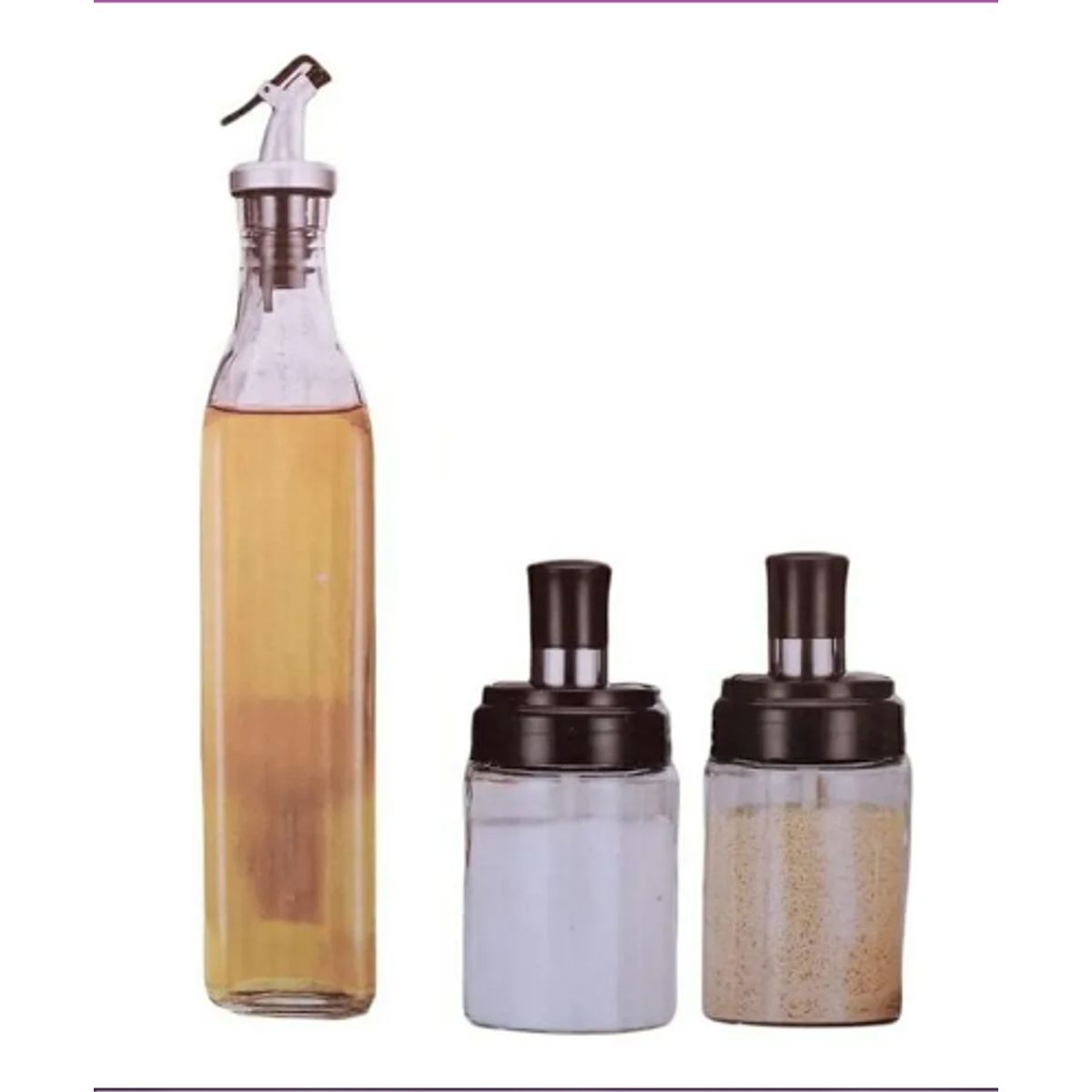 GENERICO - Set De 3 Dispensadores De Condimentos Y Aceitero Vidrio