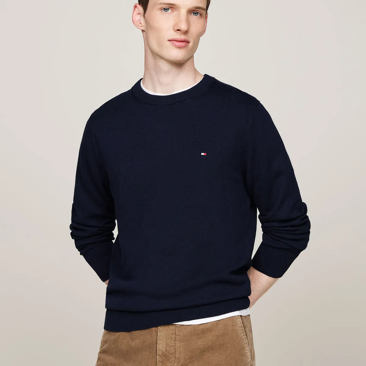 TOMMY HILFIGER - Sweater Pima Con Cachemira Con Logo Azul Tommy Hilfiger