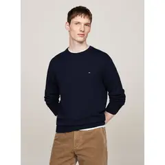 TOMMY HILFIGER - Sweater Pima Con Cachemira Con Logo Azul