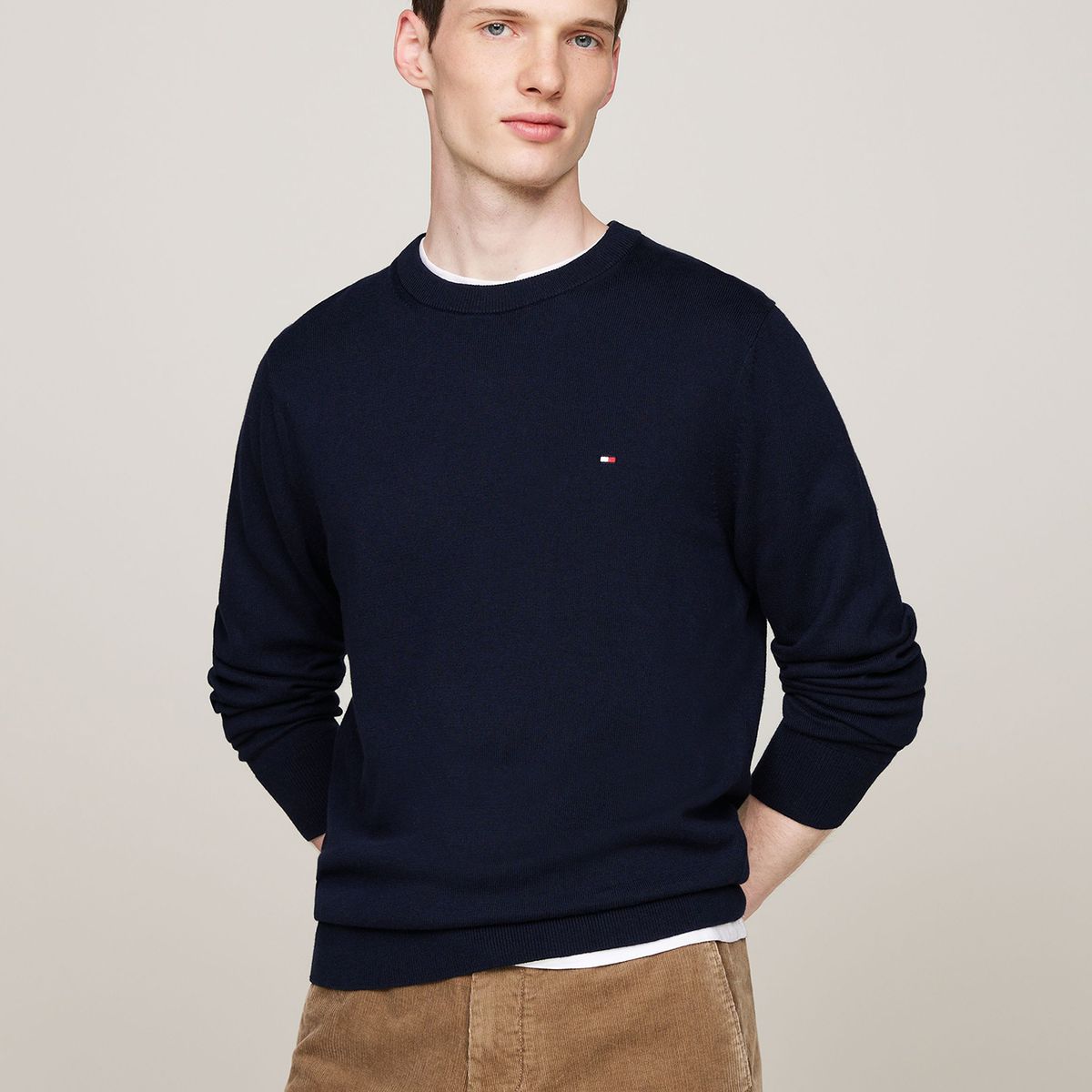 TOMMY HILFIGER - Sweater Pima Con Cachemira Con Logo Azul Tommy Hilfiger