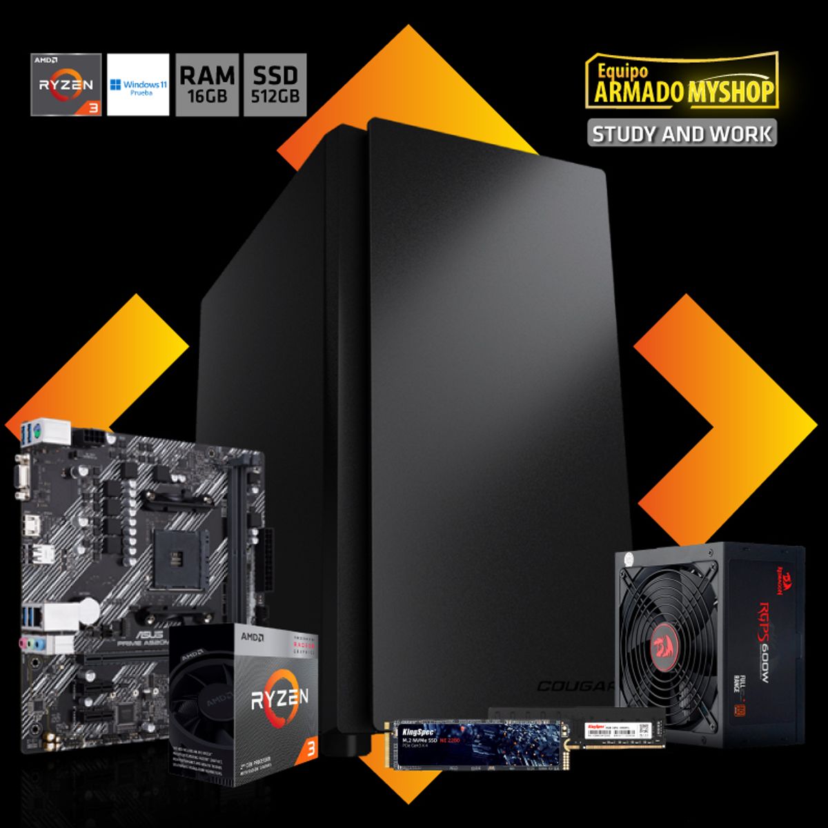 GENERICO - Pc Study And Work - Amd Ryzen 3 5300g - Asus A520m-k