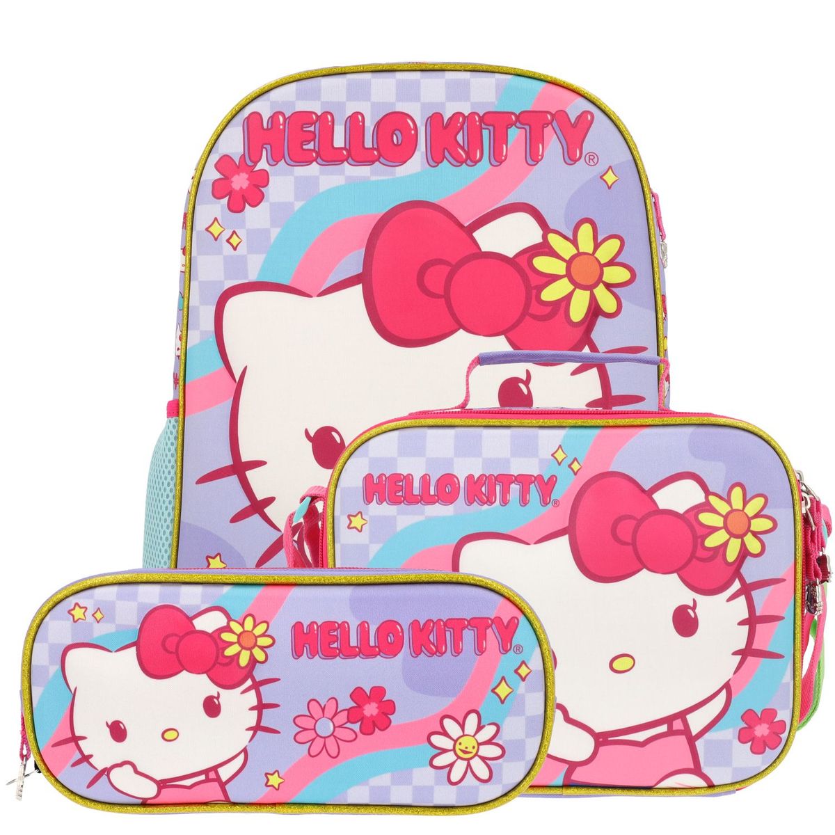 HELLO KITTY - Set 3 en 1 Escolar Niña Flores Rosado Hello Kitty