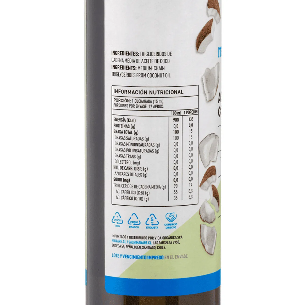 MANARE - Manare Aceite de Coco MCT 250 ml