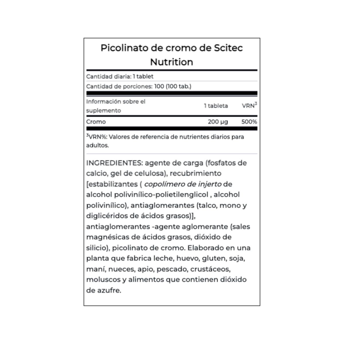SCITEC NUTRITION - Picolinato De Cromo 100 Capsulas Scitec Nutrition