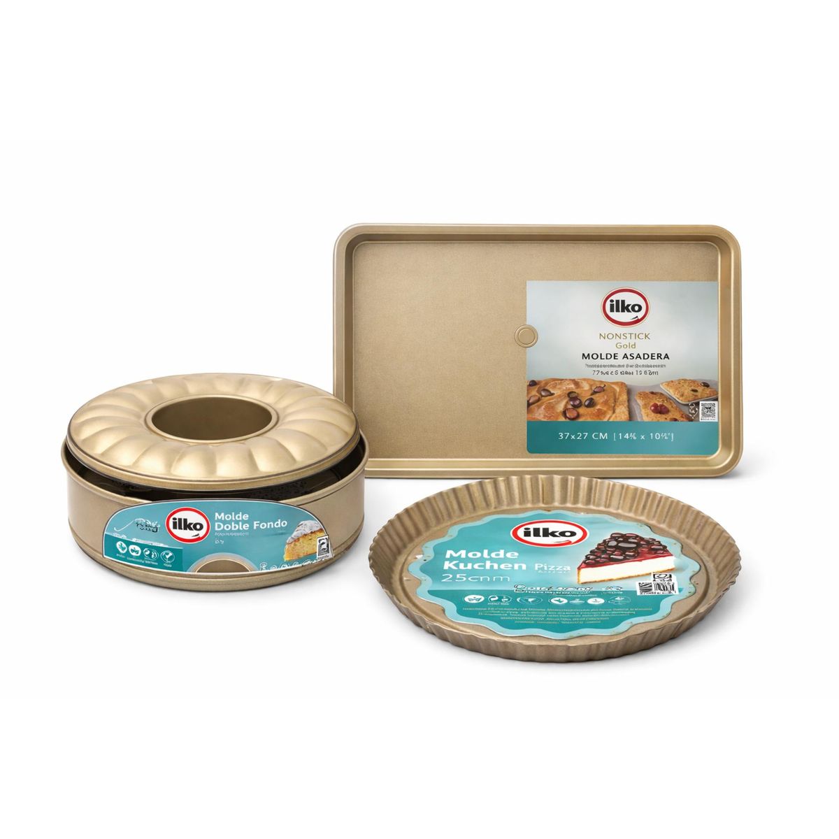 ILKO - Pack Ilko Moldes Non Stick Gold Pizza y Asadera